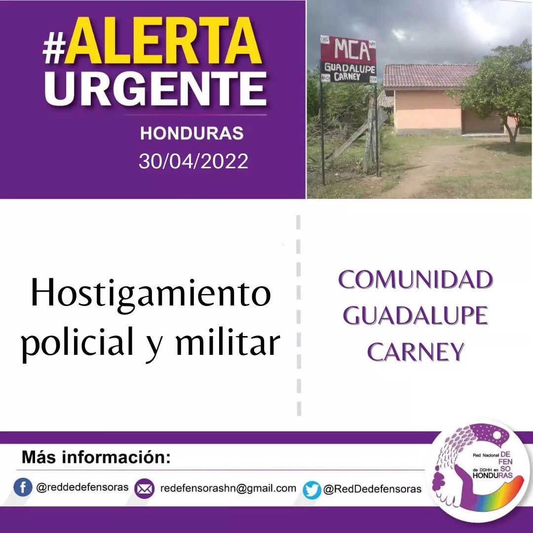 Hostigamiento policial y militar a defensoras de la comunidad Guadalupe Carney