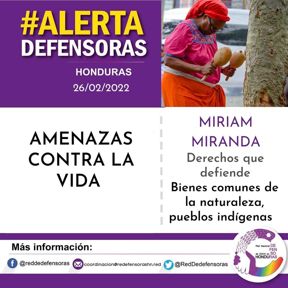 Amenazas contra la vida de Miriam Miranda