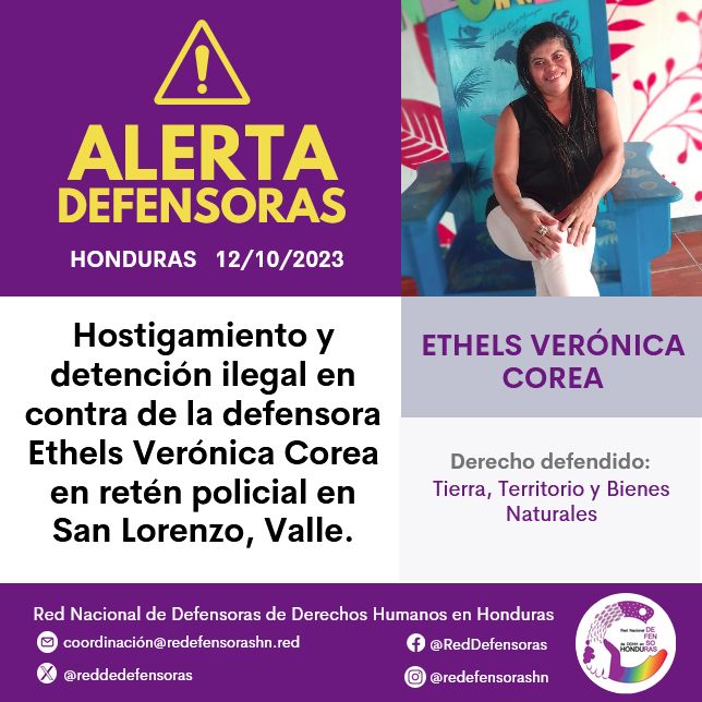 #AlertaDefensoras │Hostigamiento y detención ilegal en contra de la defensora Ethels Verónica Corea en retén policial en San Lorenzo, Valle.