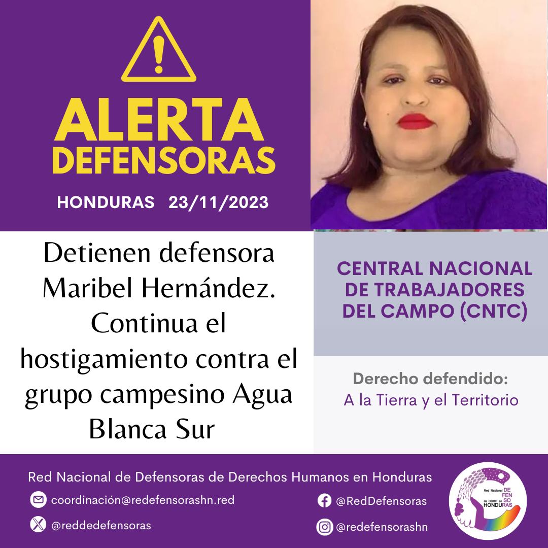 #AlertaDefensoras│Detienen a la defensora Maribel Hernández. Continua el hostigamiento contra el grupo campesino Agua Blanca Sur.