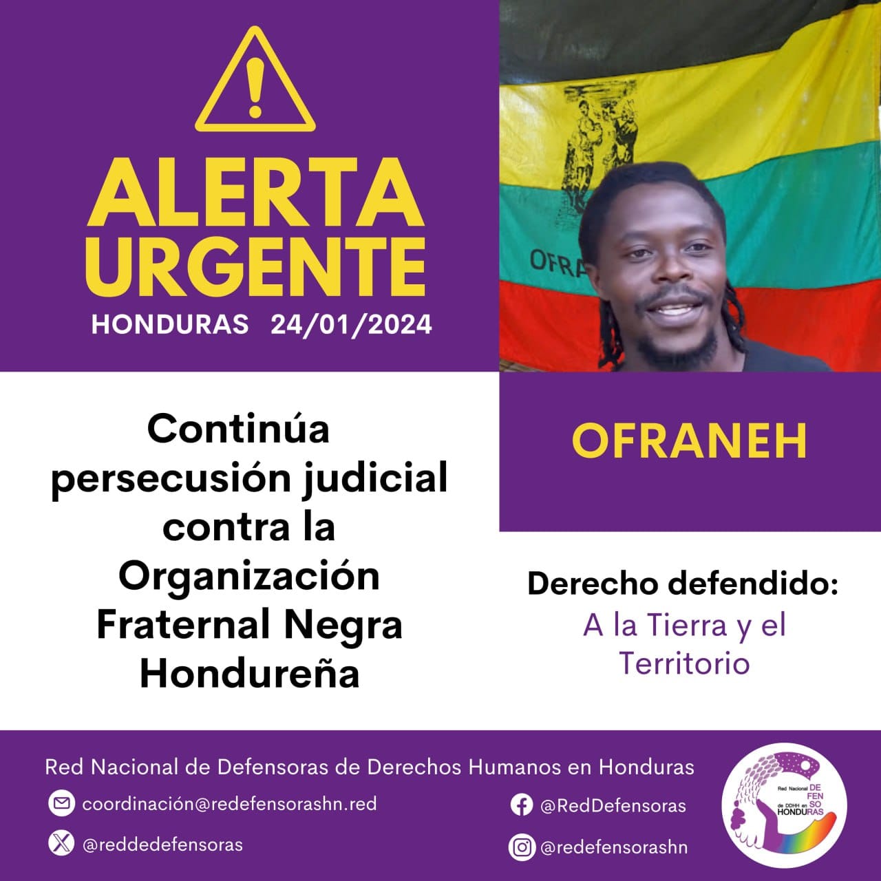 #AlertaUrgente│Continúa persecusión judicial contra la Organización Fraternal Negra Hondureña (OFRANEH).