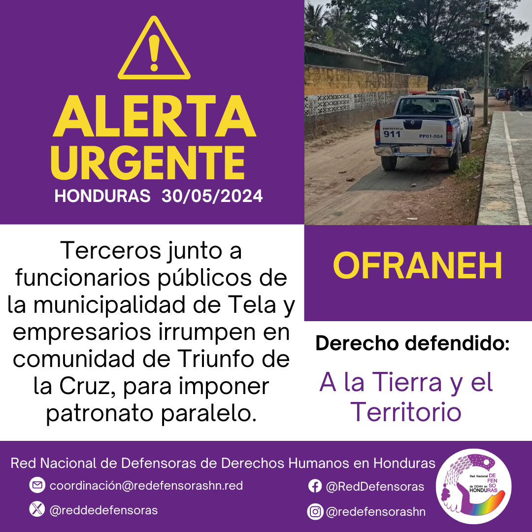 #AlertaUrgente|Terceros junto a funcionarios públicos de la municipalidad de Tela y empresarios irrumpen en comunidad de Triunfo de la Cruz, para imponer patronato paralelo.